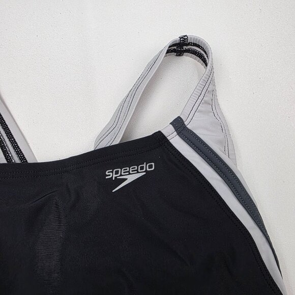 Speedo Womens Black White Racerback One-Piece Swimsuit PowerFLEX Eco Size 8 - Picture 4 of 9